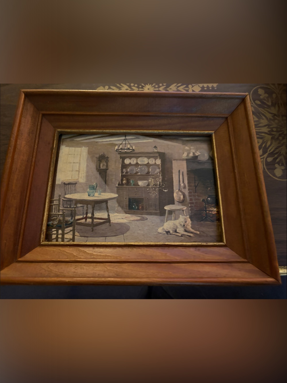 Vintage old Classic Farmhouse Kitchen husky Art in wooden Frame